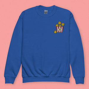 Popcorn Chicken Embroidered Kids Sweatshirt - Ni De Mama Chinese - Inspired Clothing | Royal Blue , XS