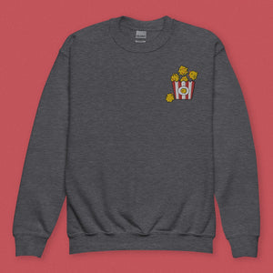 Popcorn Chicken Embroidered Kids Sweatshirt - Ni De Mama Chinese - Inspired Clothing | Heather Charcoal , XS