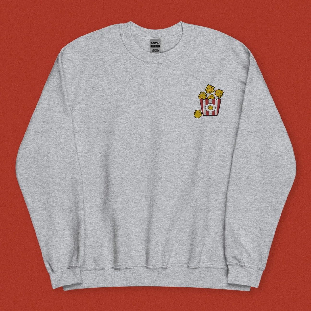 Popcorn Chicken Embroidered Sweatshirt / Imperfect (Final Sale) - Ni De Mama Chinese - Inspired Clothing | Heather Grey , L