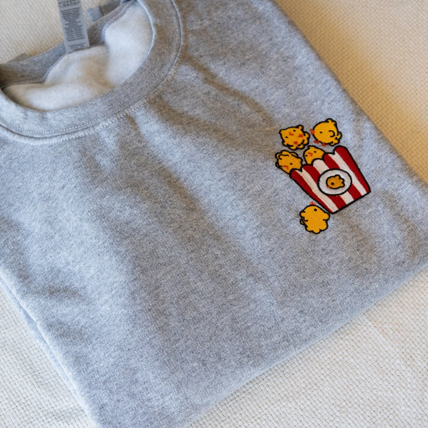 Popcorn Chicken Embroidered Sweatshirt / Imperfect (Final Sale) - Ni De Mama Chinese - Inspired Clothing | Heather Grey , L