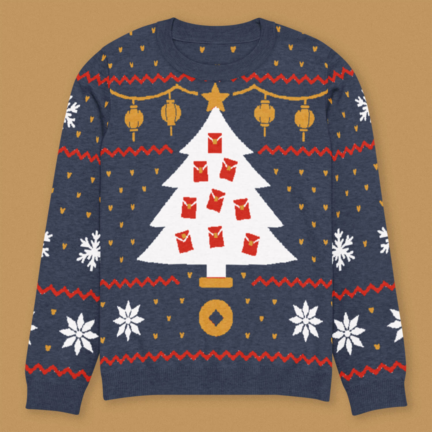 Red Envelope Christmas Tree Knit Sweater - Ni De Mama Chinese - Inspired Clothing | Navy Blue , 3XS