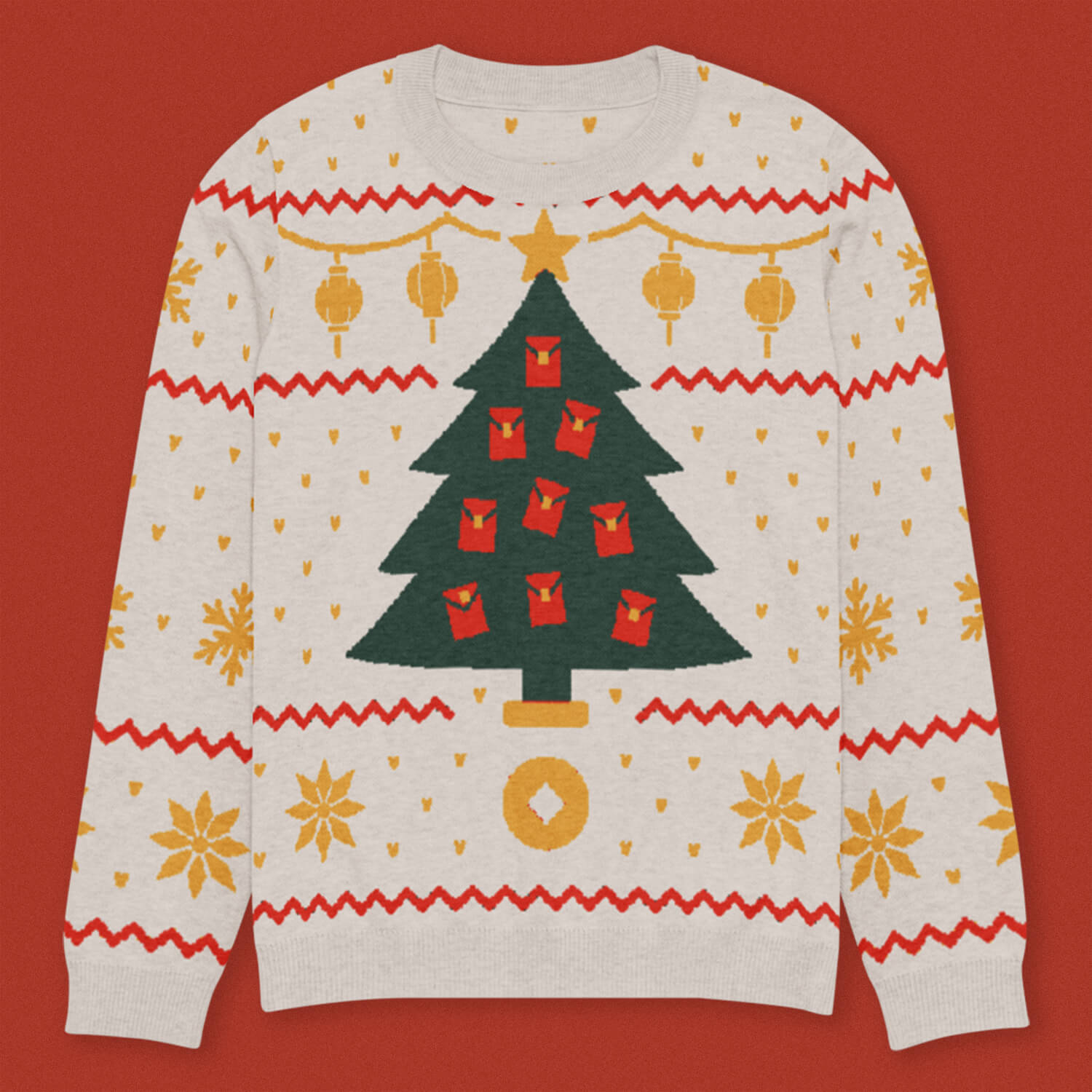Red Envelope Christmas Tree Knit Sweater - Ni De Mama Chinese - Inspired Clothing | Soft Cream , 3XS