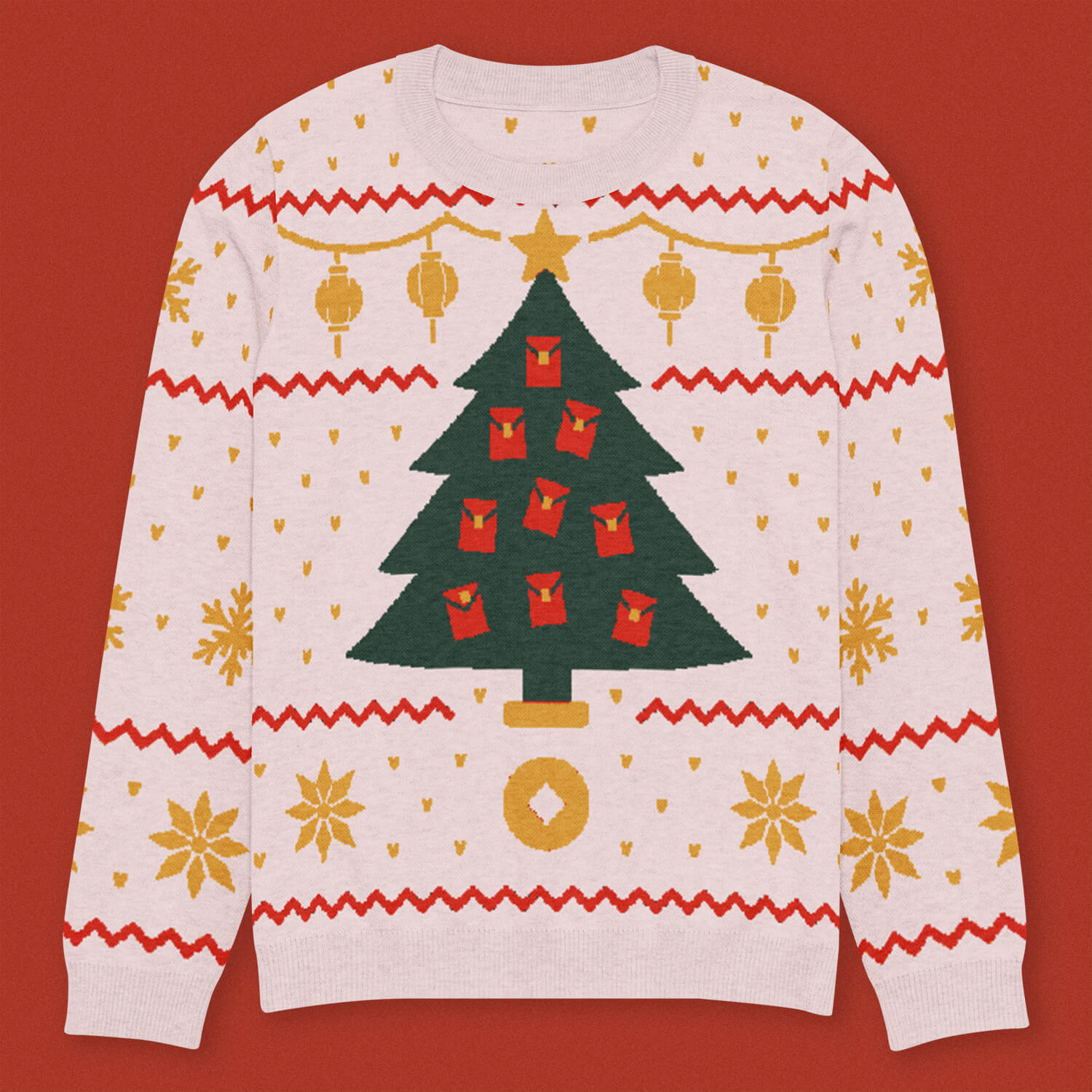 Red Envelope Christmas Tree Knit Sweater - Ni De Mama Chinese - Inspired Clothing | Soft Pink , 3XS