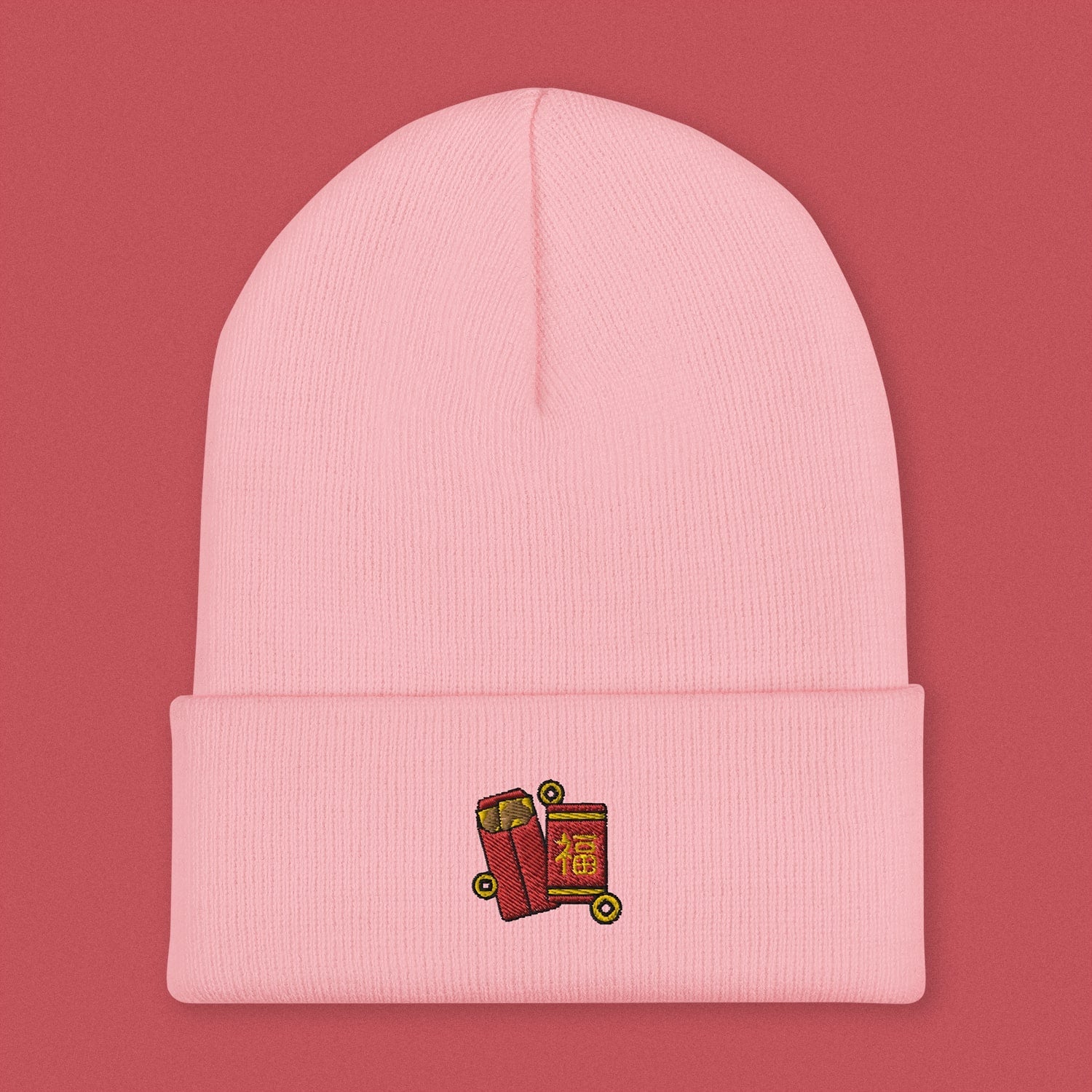 Red Envelope Embroidered Beanie - Ni De Mama Chinese - Inspired Clothing | Soft Pink ,