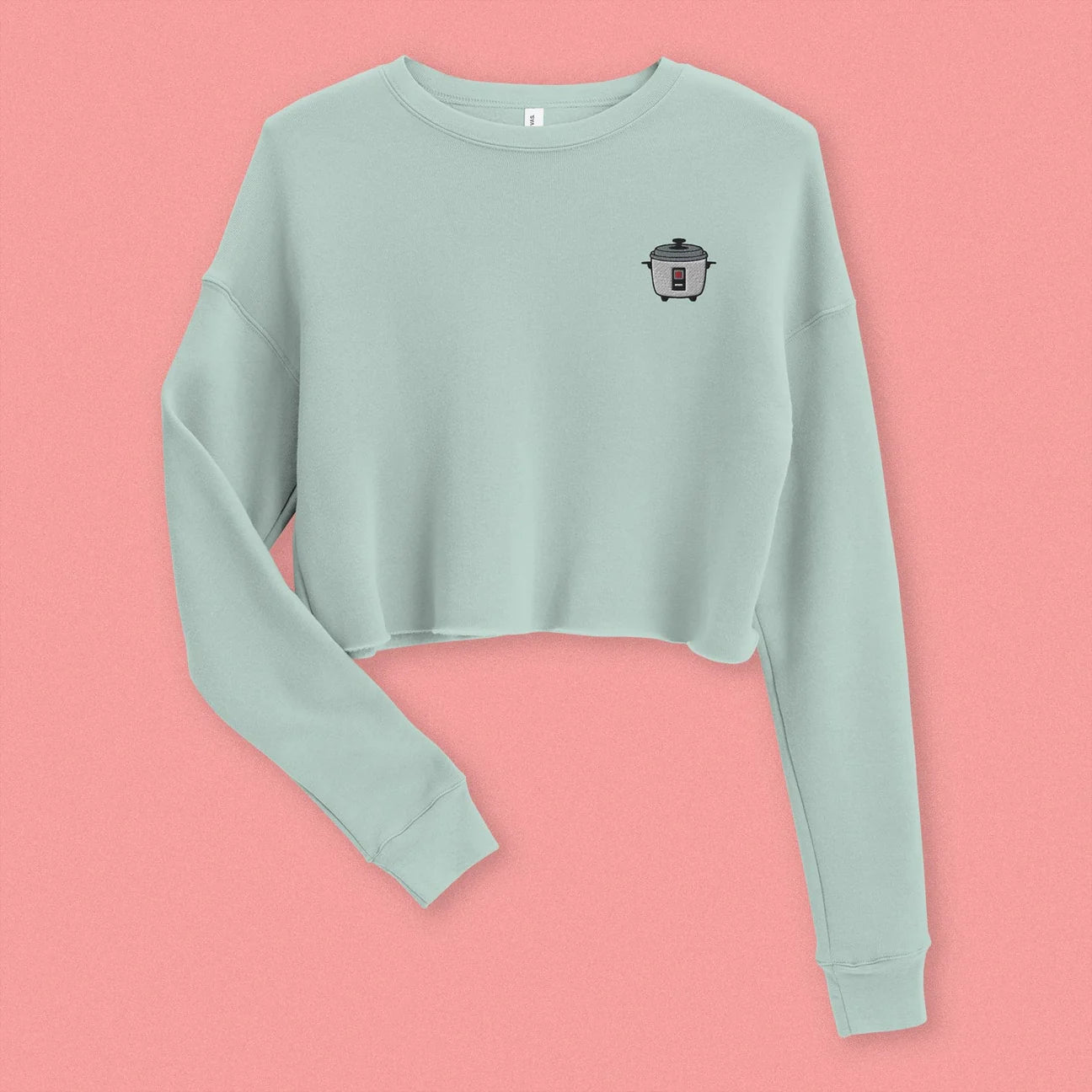 Rice Cooker Embroidered Crop Sweatshirt / Overstock (Final Sale) - Ni De Mama Chinese - Inspired Clothing | Soft Teal , S