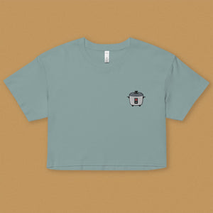 Rice Cooker Embroidered Crop T-Shirt - Ni De Mama Chinese - Inspired Clothing | Teal , XS