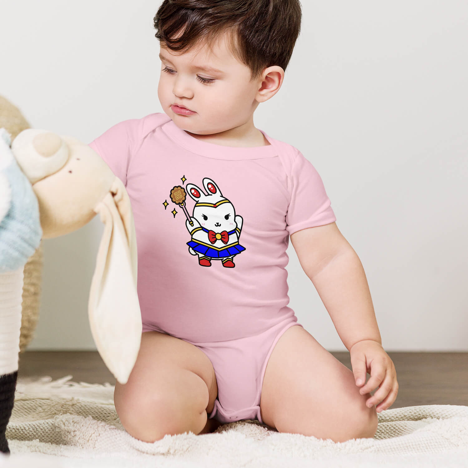 Sailor Mooncake Baby Onesie - Ni De Mama Chinese - Inspired Clothing | Heather Charcoal , 3 - 6m