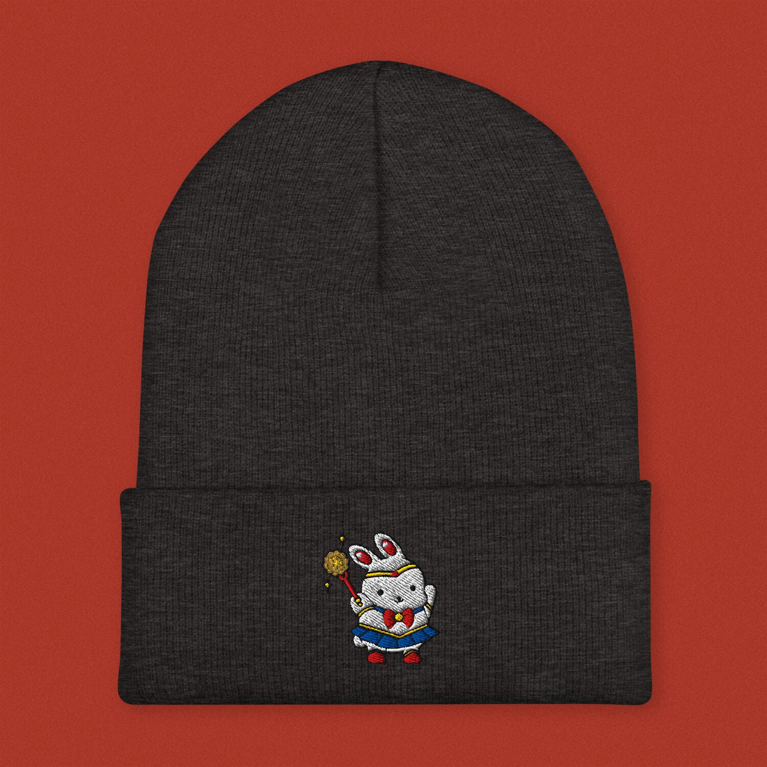 Sailor Mooncake Embroidered Beanie - Ni De Mama Chinese - Inspired Clothing | Heather Charcoal ,