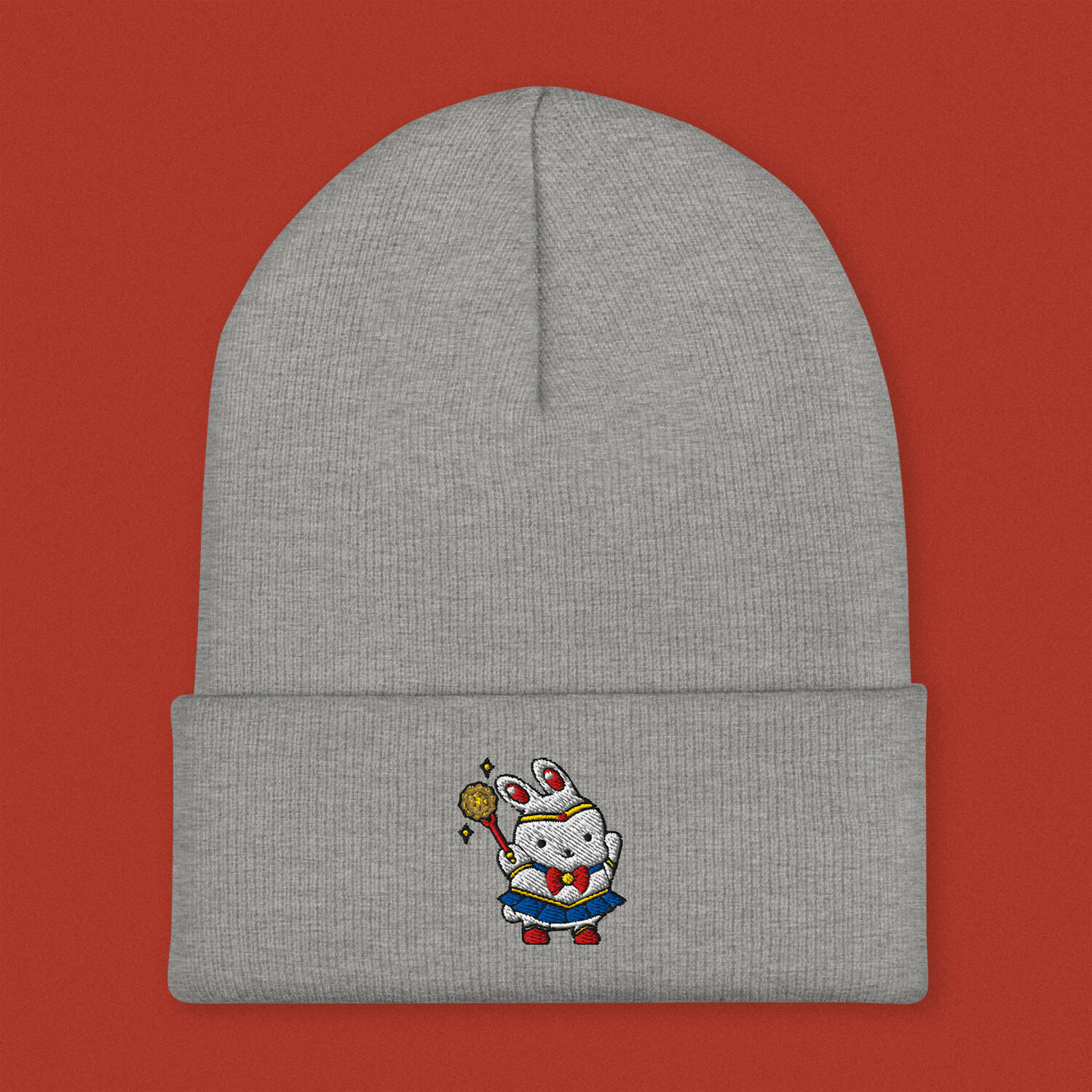 Sailor Mooncake Embroidered Beanie - Ni De Mama Chinese - Inspired Clothing | Heather Grey ,