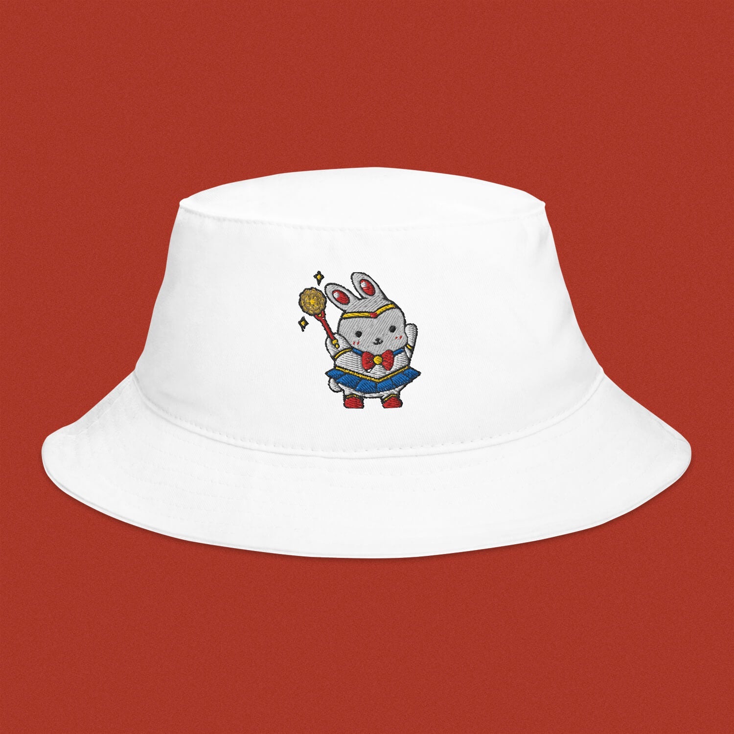 Sailor Mooncake Embroidered Bucket Hat - Ni De Mama Chinese - Inspired Clothing | White ,