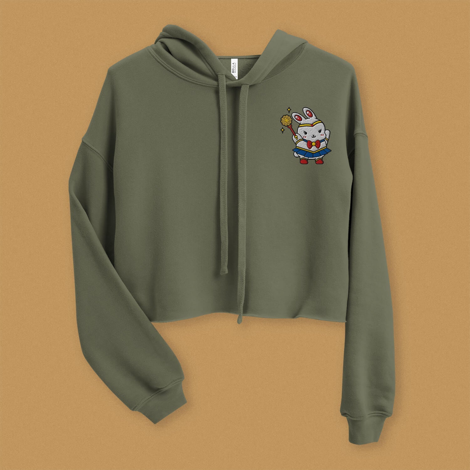 Sailor Mooncake Embroidered Crop Hoodie - Ni De Mama Chinese - Inspired Clothing | Olive Green , S