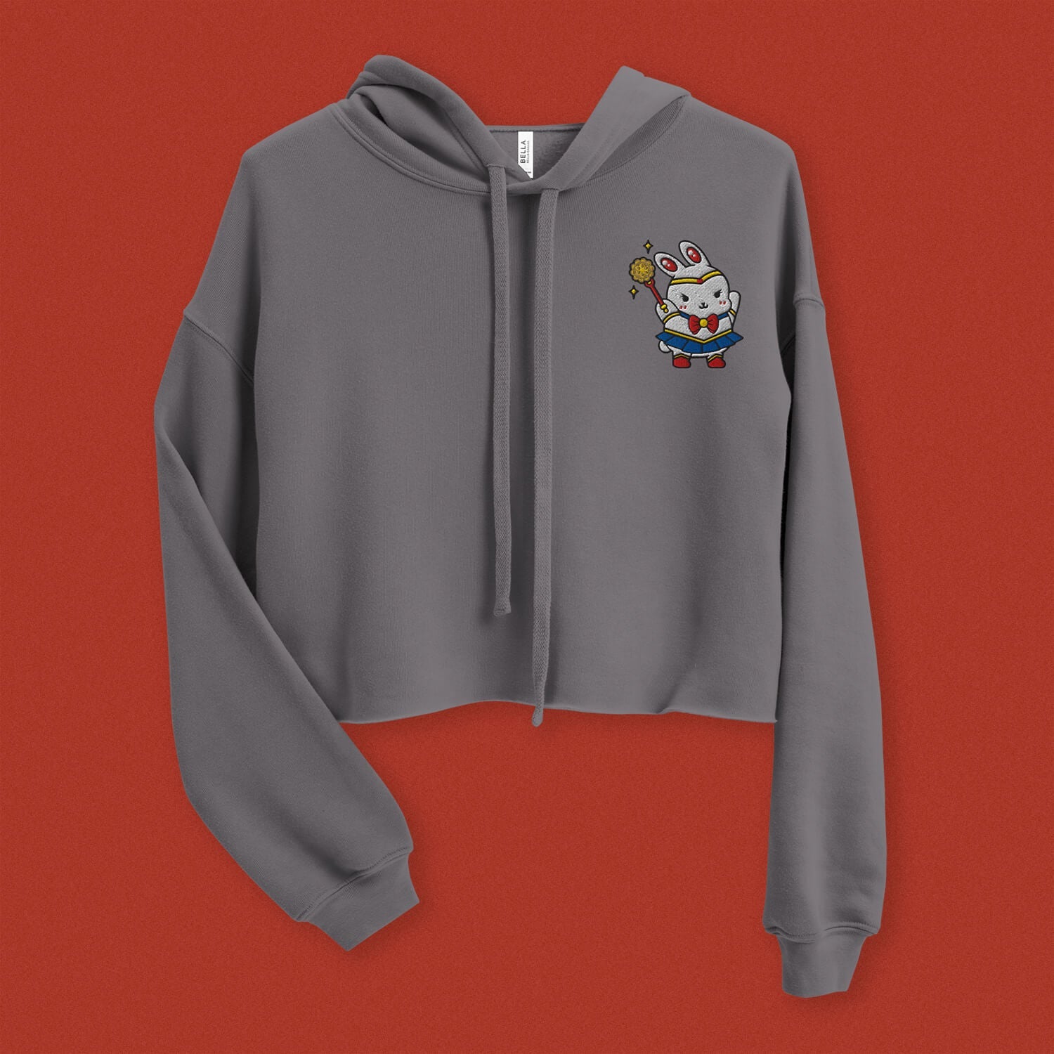 Sailor Mooncake Embroidered Crop Hoodie - Ni De Mama Chinese - Inspired Clothing | Pewter Grey , S