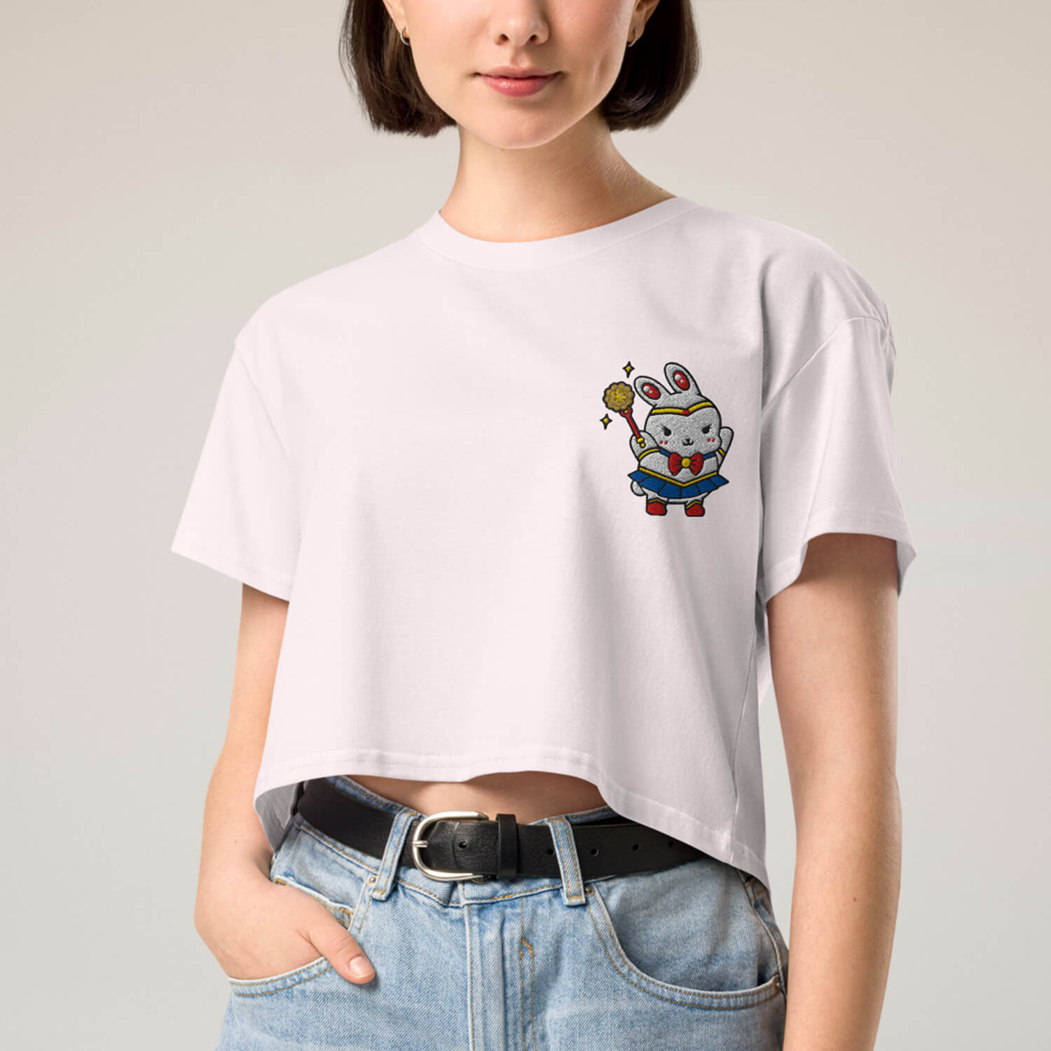 Sailor Mooncake Embroidered Crop T-Shirt - Ni De Mama Chinese - Inspired Clothing | Dusty Mauve , XS