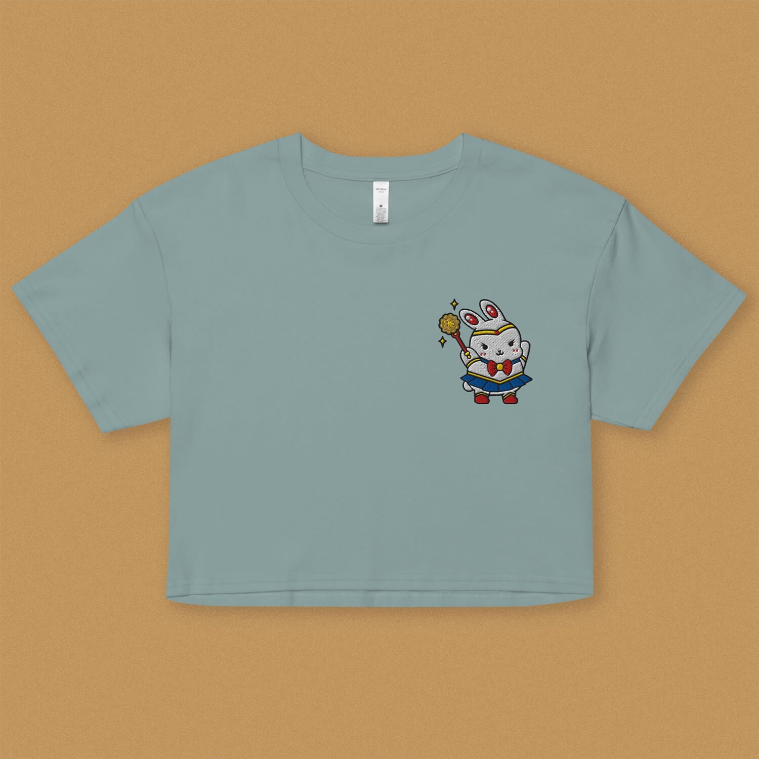 Sailor Mooncake Embroidered Crop T-Shirt - Ni De Mama Chinese - Inspired Clothing | Teal , XS