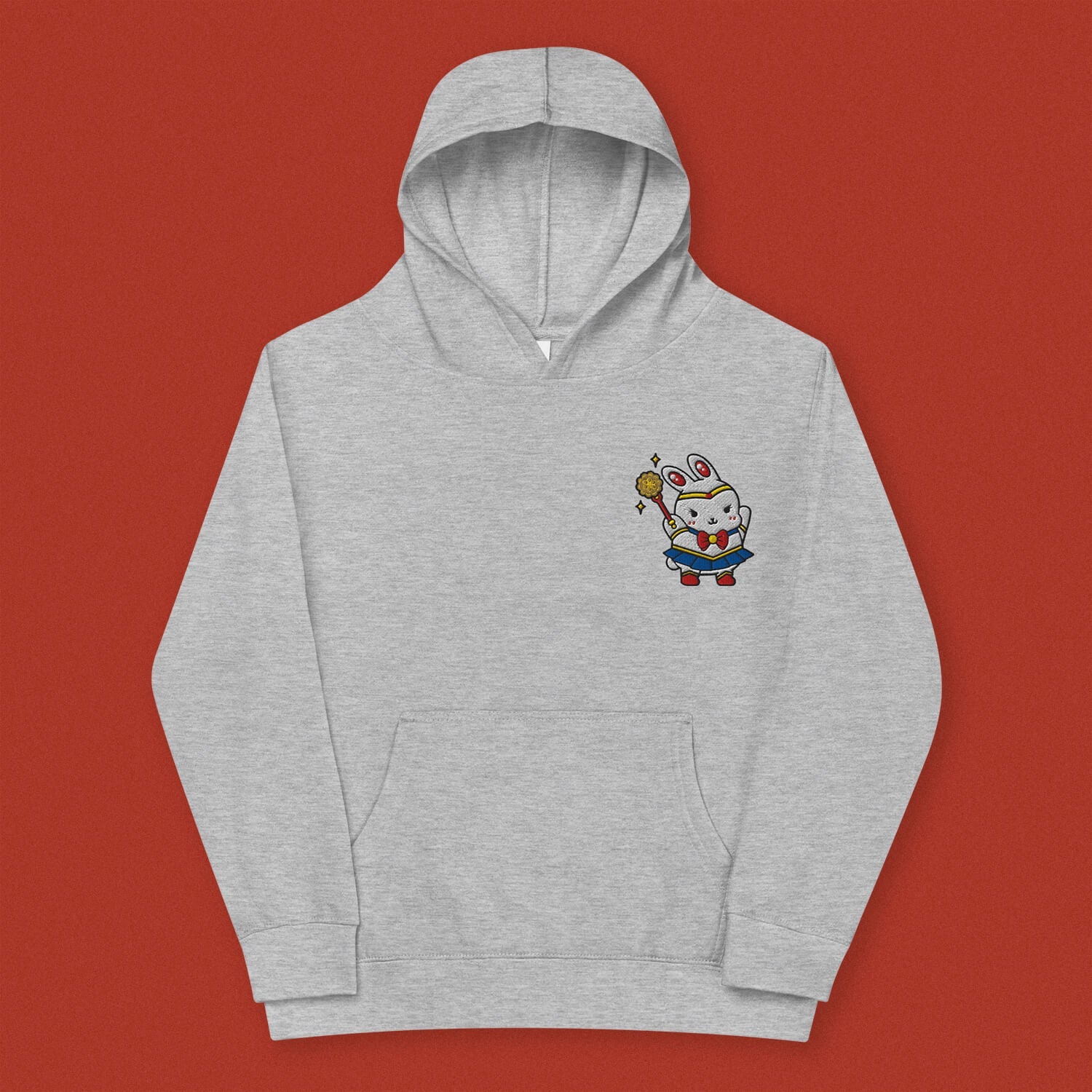 Sailor Mooncake Embroidered Kids Hoodie - Ni De Mama Chinese - Inspired Clothing | Heather Grey , S