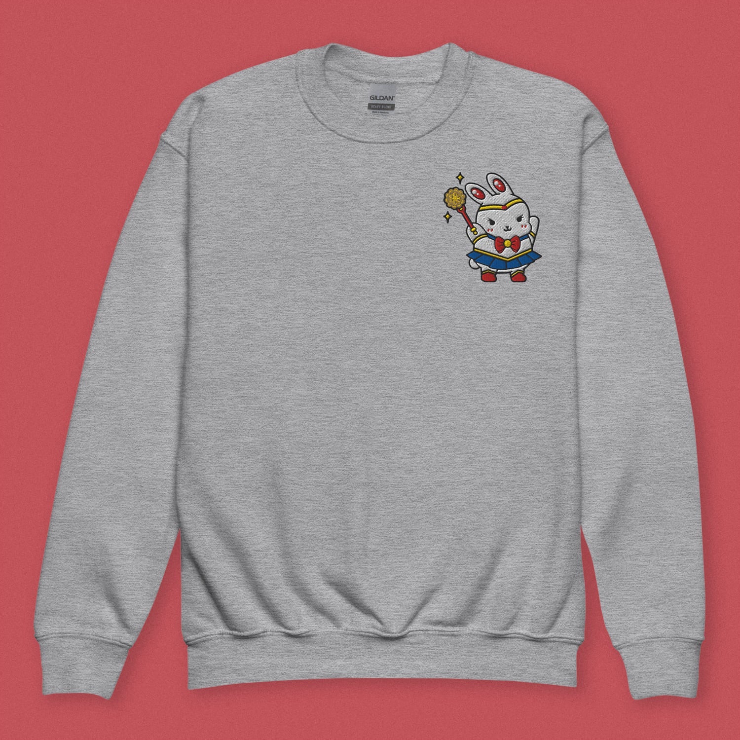 Sailor Mooncake Embroidered Kids Sweatshirt - Ni De Mama Chinese - Inspired Clothing | Heather Grey , XS