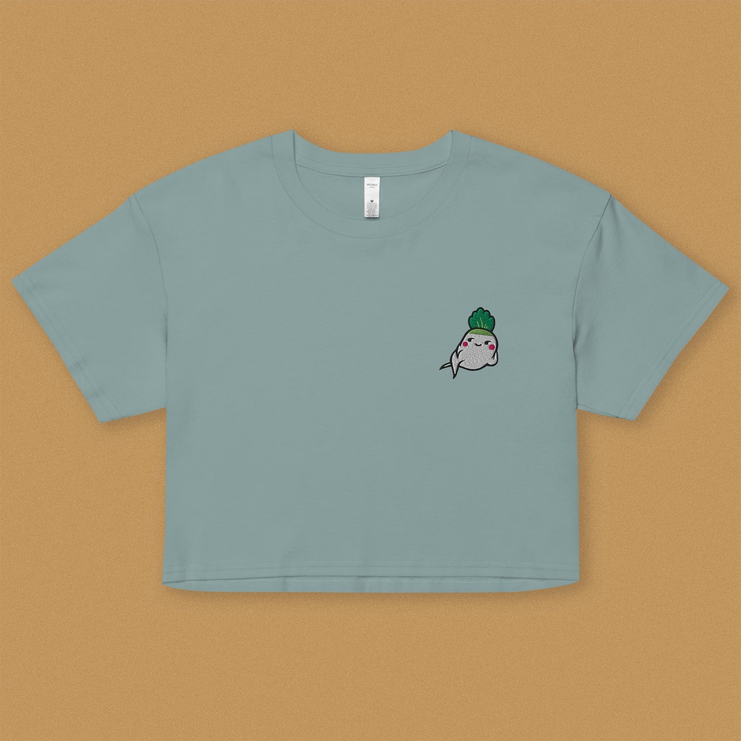 Seductive Daikon Radish Embroidered Crop T-Shirt - Ni De Mama Chinese - Inspired Clothing | Teal , XS