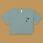 Load image into Gallery viewer, Seductive Daikon Radish Embroidered Crop T-Shirt - Ni De Mama Chinese - Inspired Clothing | Teal , XS
