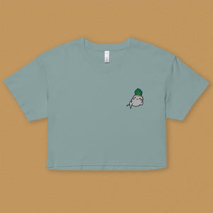 Seductive Daikon Radish Embroidered Crop T-Shirt - Ni De Mama Chinese - Inspired Clothing | Teal , XS