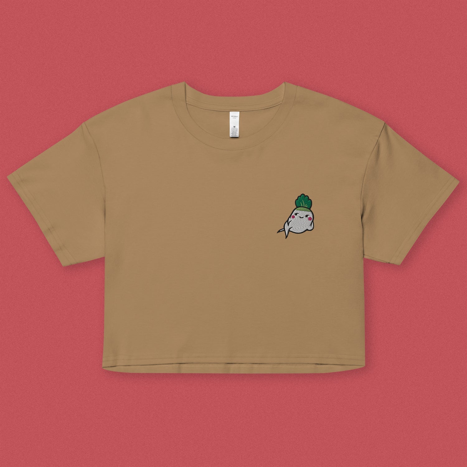 Seductive Daikon Radish Embroidered Crop T-Shirt / Discontinued Color (Final Sale) - Ni De Mama Chinese - Inspired Clothing | Caramel , S
