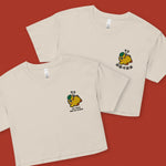 Load image into Gallery viewer, Sik Teng Mm Sik Gong Embroidered Crop T-Shirt - Ni De Mama Chinese - Inspired Clothing | Romanization , Cream
