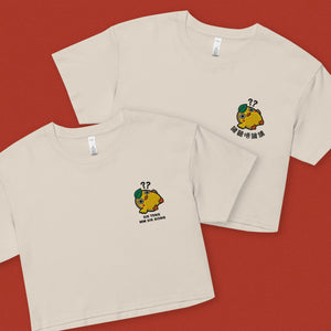 Sik Teng Mm Sik Gong Embroidered Crop T-Shirt - Ni De Mama Chinese - Inspired Clothing | Romanization , Cream