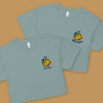 Load image into Gallery viewer, Sik Teng Mm Sik Gong Embroidered Crop T-Shirt - Ni De Mama Chinese - Inspired Clothing | Romanization , Teal
