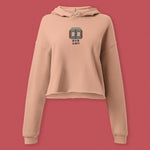 Load image into Gallery viewer, Stand Back From the Train Doors Embroidered Crop Hoodie - Ni De Mama Chinese - Inspired Clothing | Soft Peach , S
