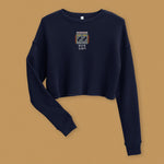 Load image into Gallery viewer, Stand Back From the Train Doors Embroidered Crop Sweatshirt - Ni De Mama Chinese - Inspired Clothing | Navy Blue , S
