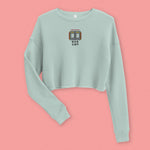 Load image into Gallery viewer, Stand Back From the Train Doors Embroidered Crop Sweatshirt - Ni De Mama Chinese - Inspired Clothing | Soft Teal , S
