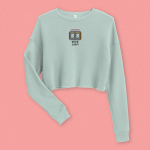 Stand Back From the Train Doors Embroidered Crop Sweatshirt - Ni De Mama Chinese - Inspired Clothing | Soft Teal , S