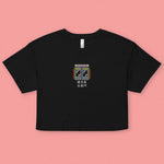 Load image into Gallery viewer, Stand Back From the Train Doors Embroidered Crop T-Shirt - Ni De Mama Chinese - Inspired Clothing | Black , XS
