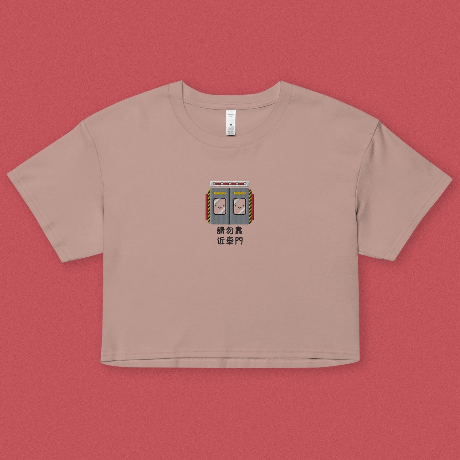 Stand Back From the Train Doors Embroidered Crop T-Shirt - Ni De Mama Chinese - Inspired Clothing | Dusty Mauve , XS