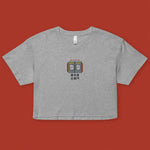 Load image into Gallery viewer, Stand Back From the Train Doors Embroidered Crop T-Shirt - Ni De Mama Chinese - Inspired Clothing | Heather Grey , XS
