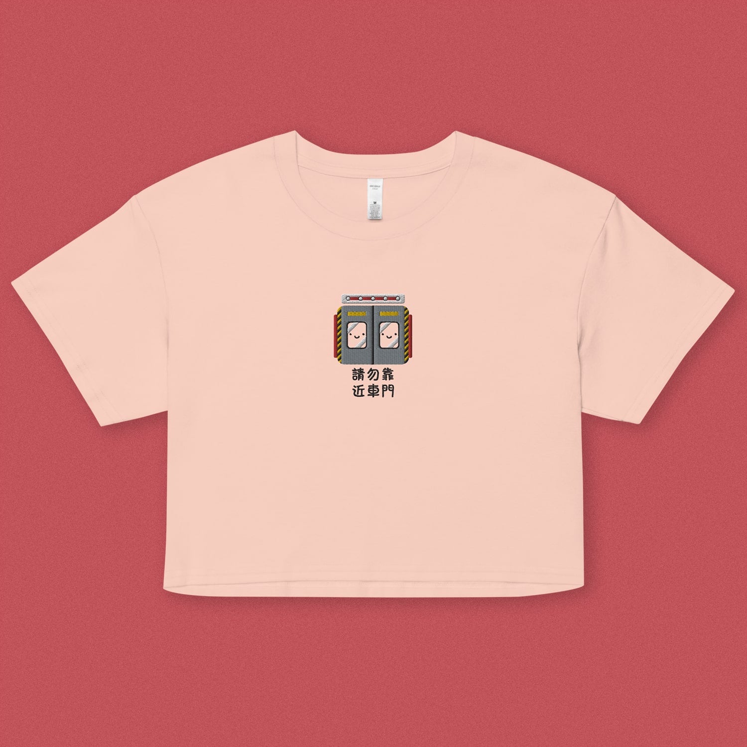 Stand Back From the Train Doors Embroidered Crop T-Shirt - Ni De Mama Chinese - Inspired Clothing | Pale Pink , XS