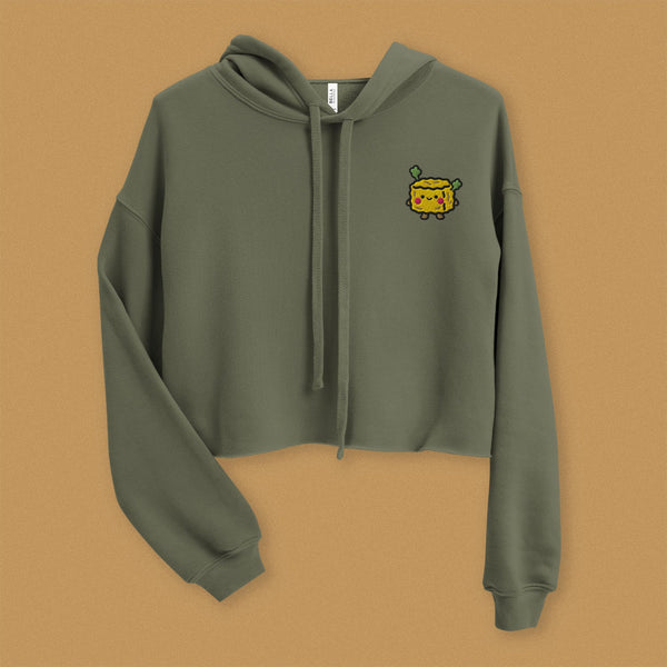 Stinky Tofu Embroidered Crop Hoodie - Ni De Mama Chinese - Inspired Clothing | Olive Green , S