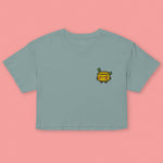 Load image into Gallery viewer, Stinky Tofu Embroidered Crop T-Shirt - Ni De Mama Chinese - Inspired Clothing | Teal , XS
