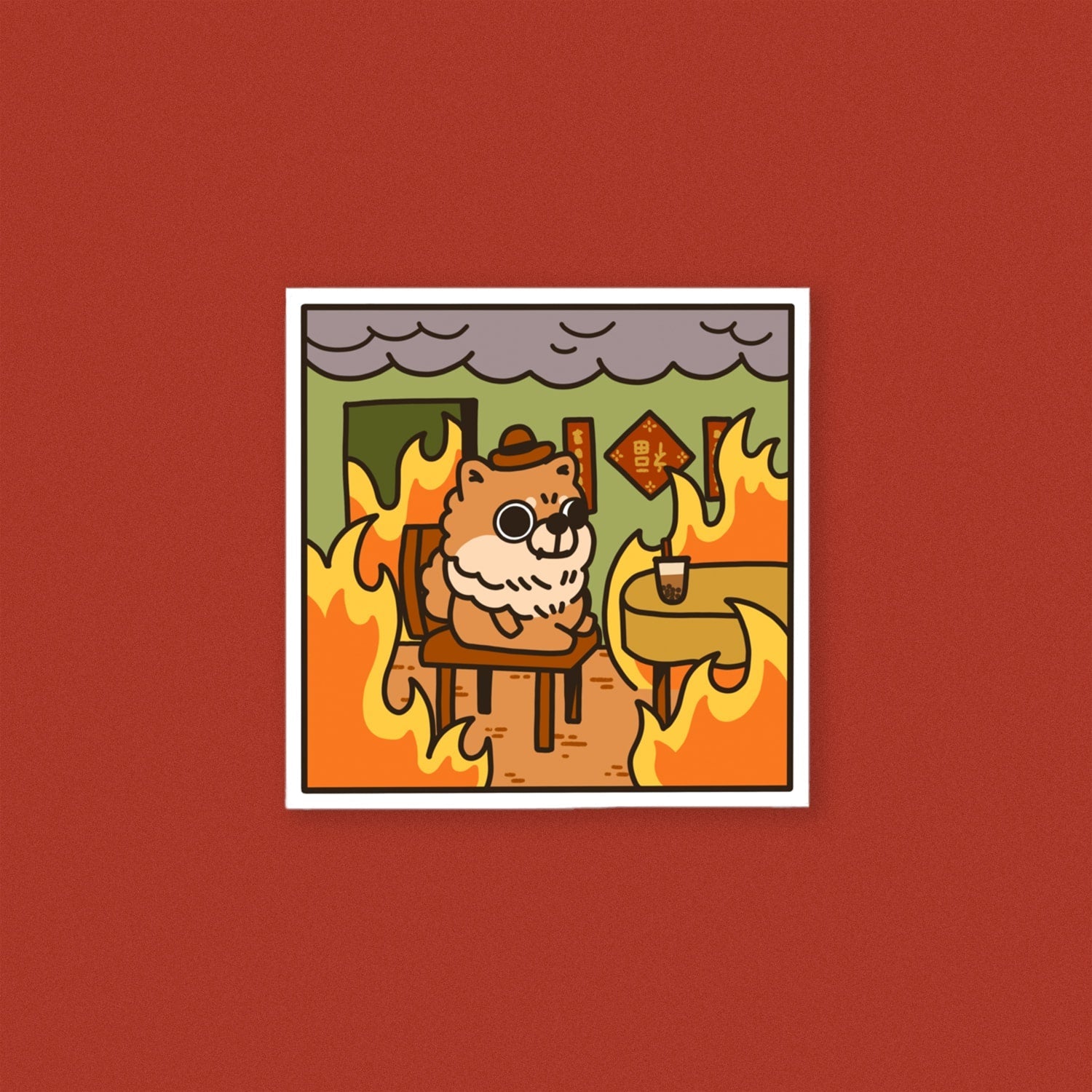 This Is Fine Vinyl Sticker 1 - Ni De Mama Chinese - Inspired Clothing | ,