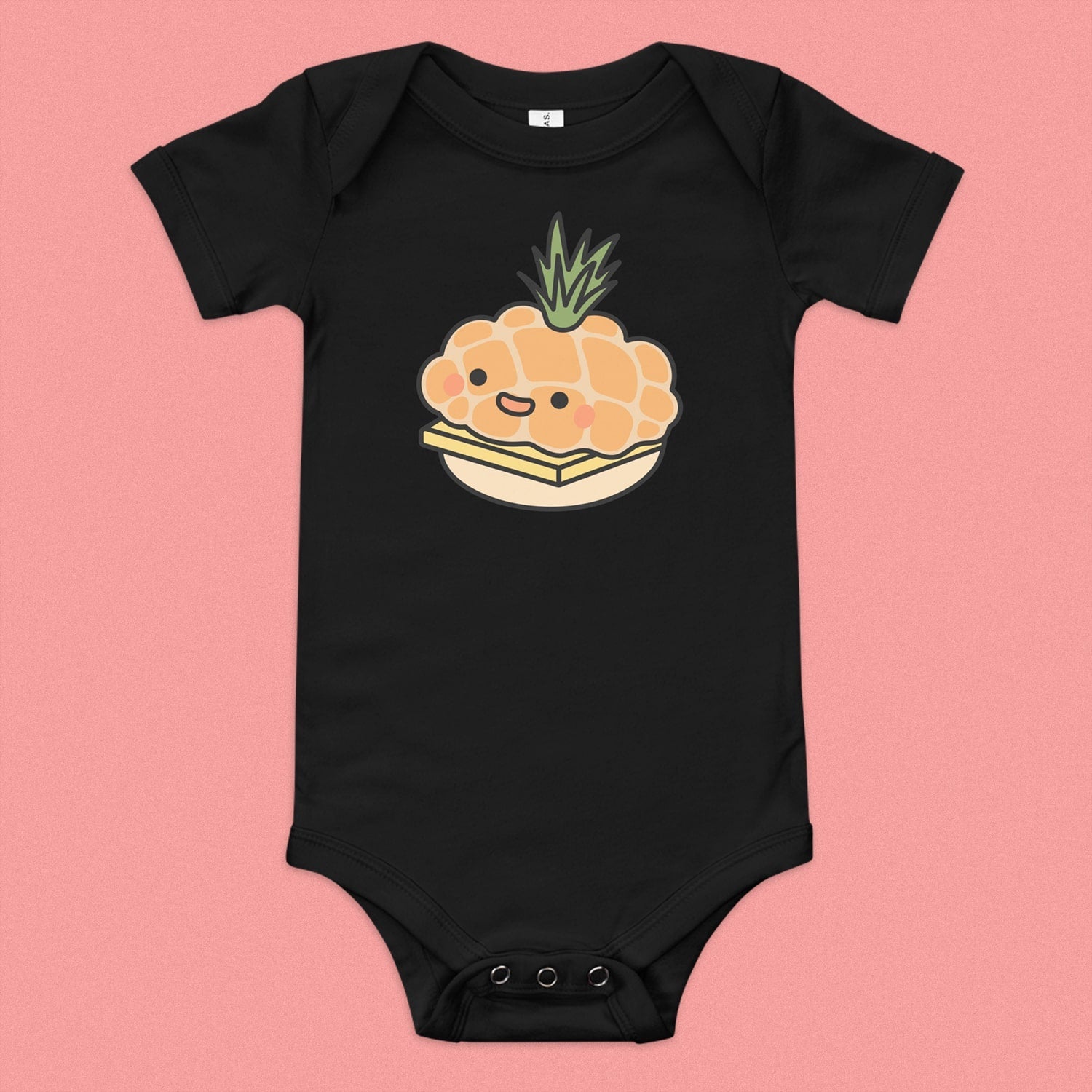 Tropical Pineapple Bun Baby Onesie - Ni De Mama Chinese - Inspired Clothing | Black , 3 - 6m