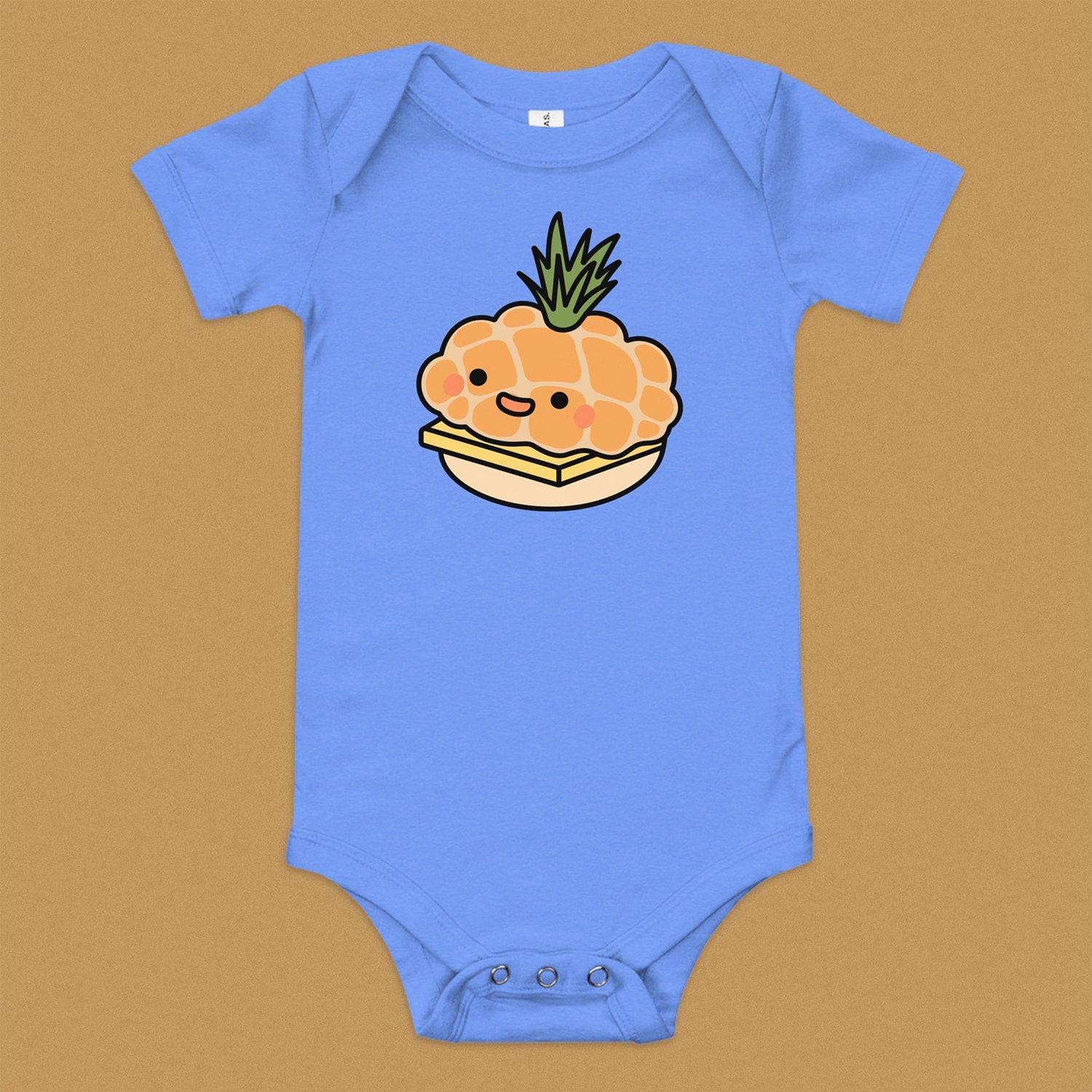 Tropical Pineapple Bun Baby Onesie - Ni De Mama Chinese - Inspired Clothing | Heather Blue , 3 - 6m