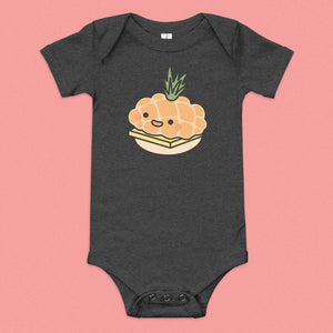 Tropical Pineapple Bun Baby Onesie - Ni De Mama Chinese - Inspired Clothing | Heather Charcoal , 3 - 6m