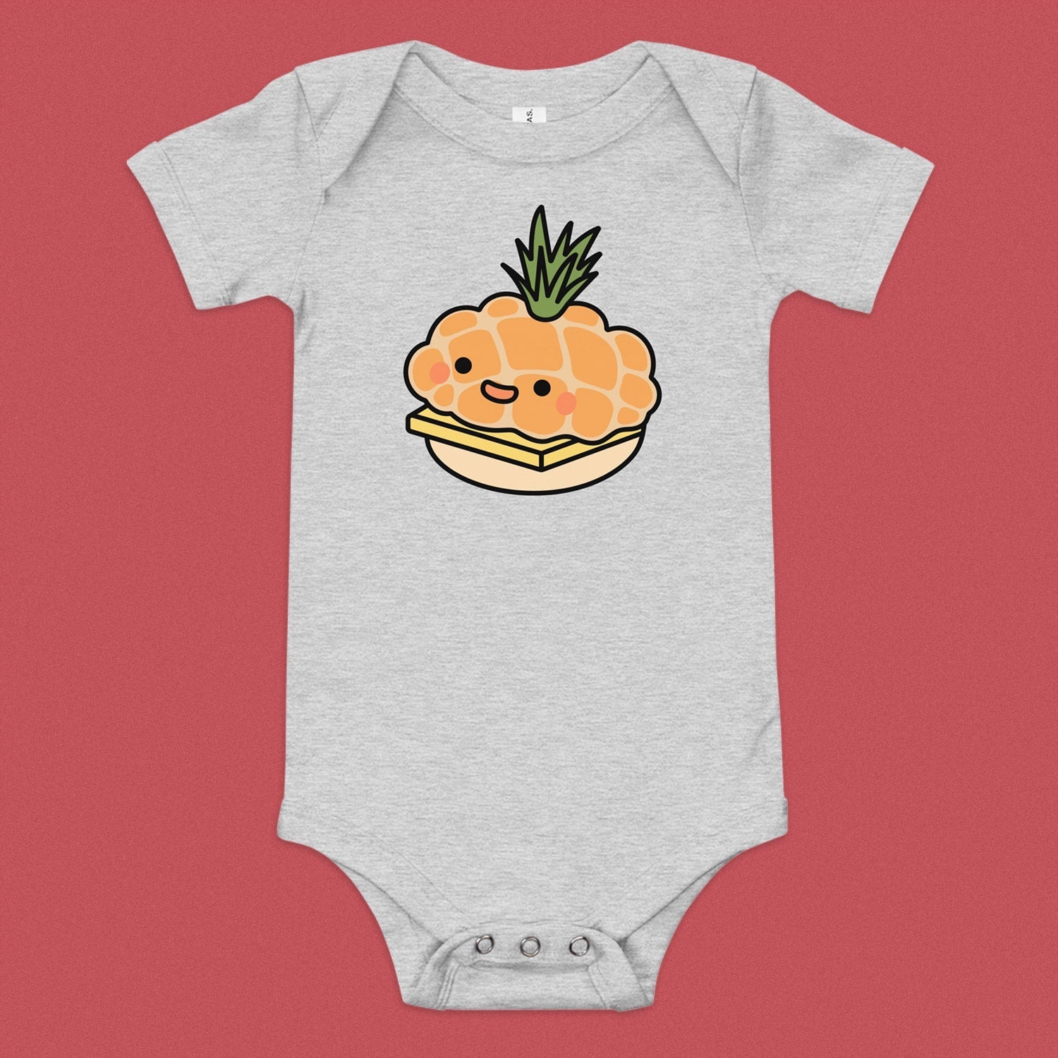 Tropical Pineapple Bun Baby Onesie - Ni De Mama Chinese - Inspired Clothing | Heather Grey , 3 - 6m