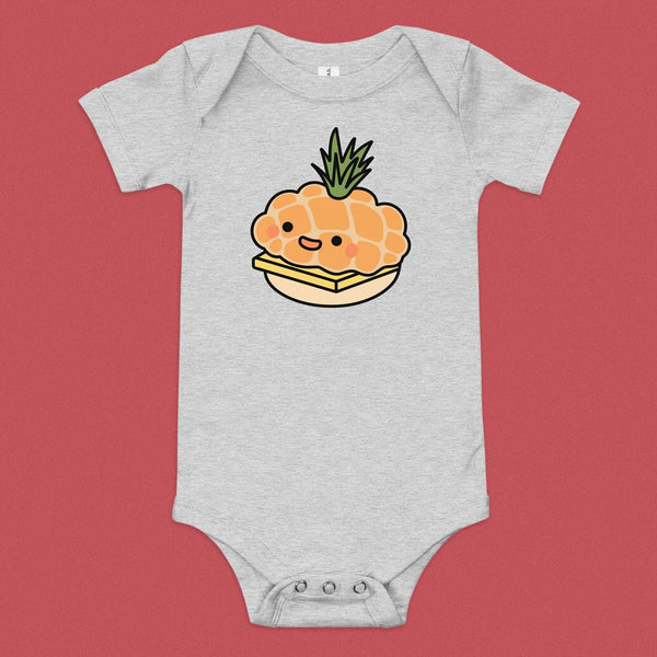 Tropical Pineapple Bun Baby Onesie - Ni De Mama Chinese - Inspired Clothing | Heather Grey , 3 - 6m