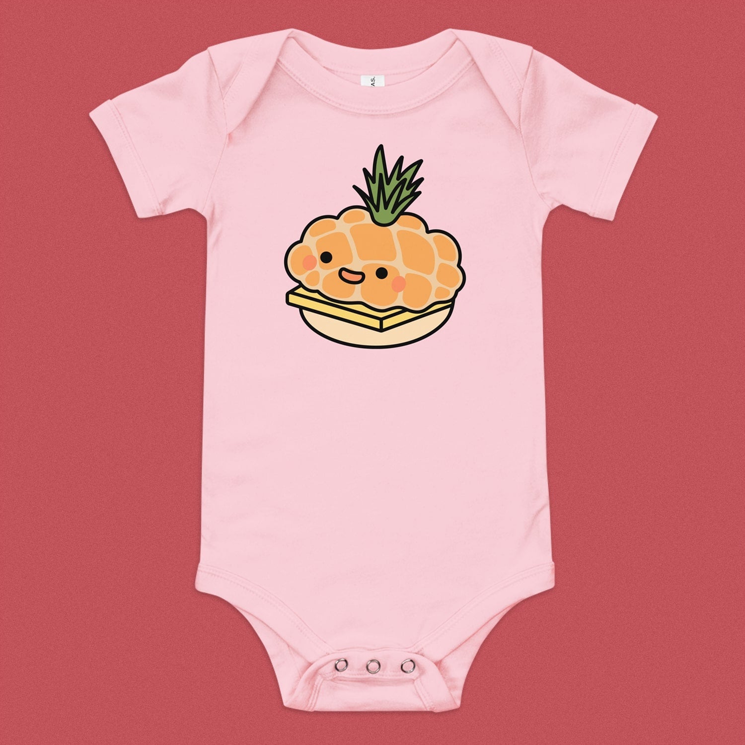 Tropical Pineapple Bun Baby Onesie - Ni De Mama Chinese - Inspired Clothing | Pink , 3 - 6m