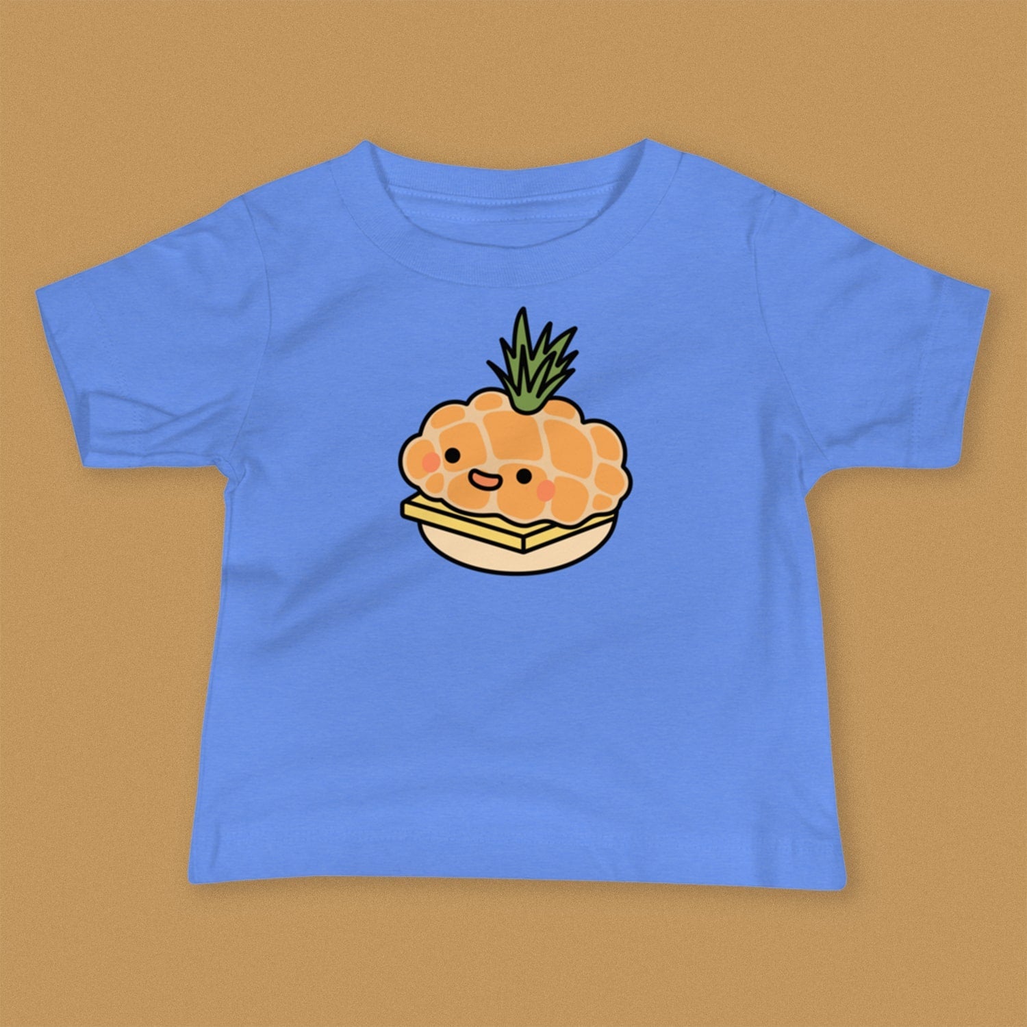 Tropical Pineapple Bun Baby T-Shirt - Ni De Mama Chinese - Inspired Clothing | Heather Blue , 6 - 12m