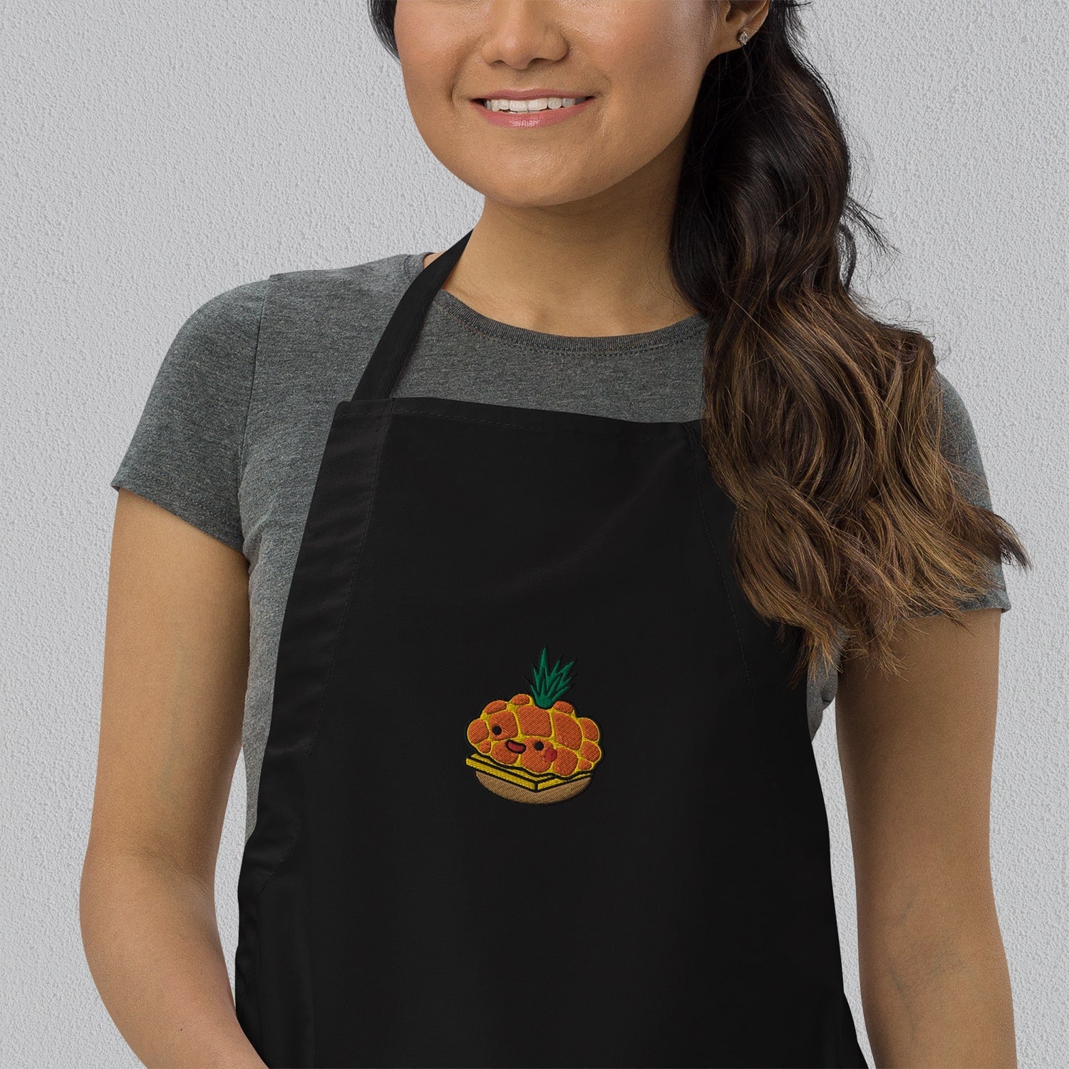 Tropical Pineapple Bun Embroidered Apron - Ni De Mama Chinese - Inspired Clothing | White ,