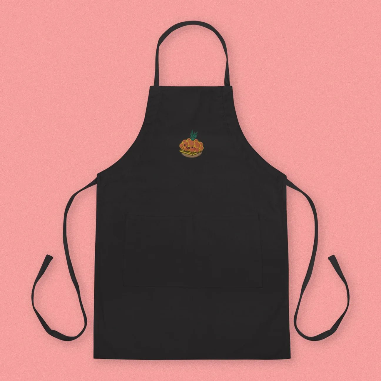 Tropical Pineapple Bun Embroidered Apron / Imperfect (Final Sale) - Ni De Mama Chinese - Inspired Clothing | Black ,