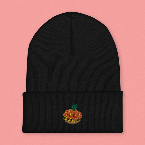 Tropical Pineapple Bun Embroidered Beanie - Ni De Mama Chinese - Inspired Clothing | Black ,