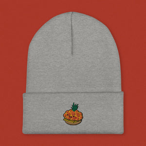 Tropical Pineapple Bun Embroidered Beanie - Ni De Mama Chinese - Inspired Clothing | Heather Grey ,