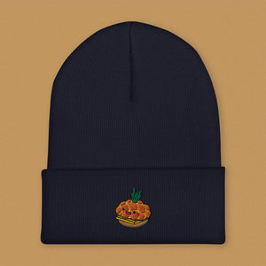 Tropical Pineapple Bun Embroidered Beanie - Ni De Mama Chinese - Inspired Clothing | Navy Blue ,